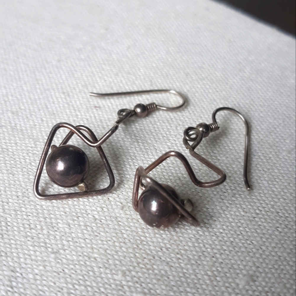 Sterling Abstract Handmade Ball & Wire Earrings